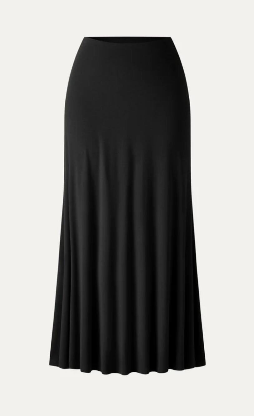 OGL Black Side Ruched A-Line Midi Skirt Stretch Elastic Waist Casual Size M